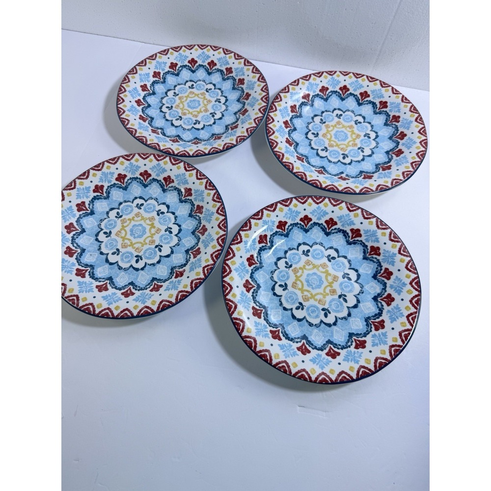 222 Fifth Tavira Blue Salad Plates Set of‎ 4 Fine China Mandala 8.5 Inch